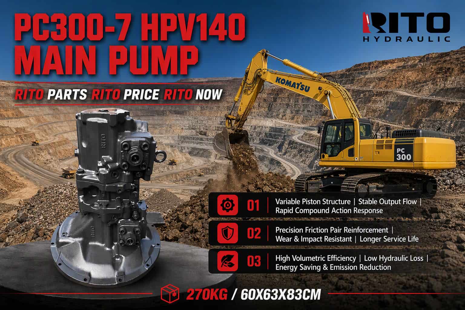 Bomba principal Komatsu PC300-7 HPV140: especificaciones completas, características y guía de compra (2026)