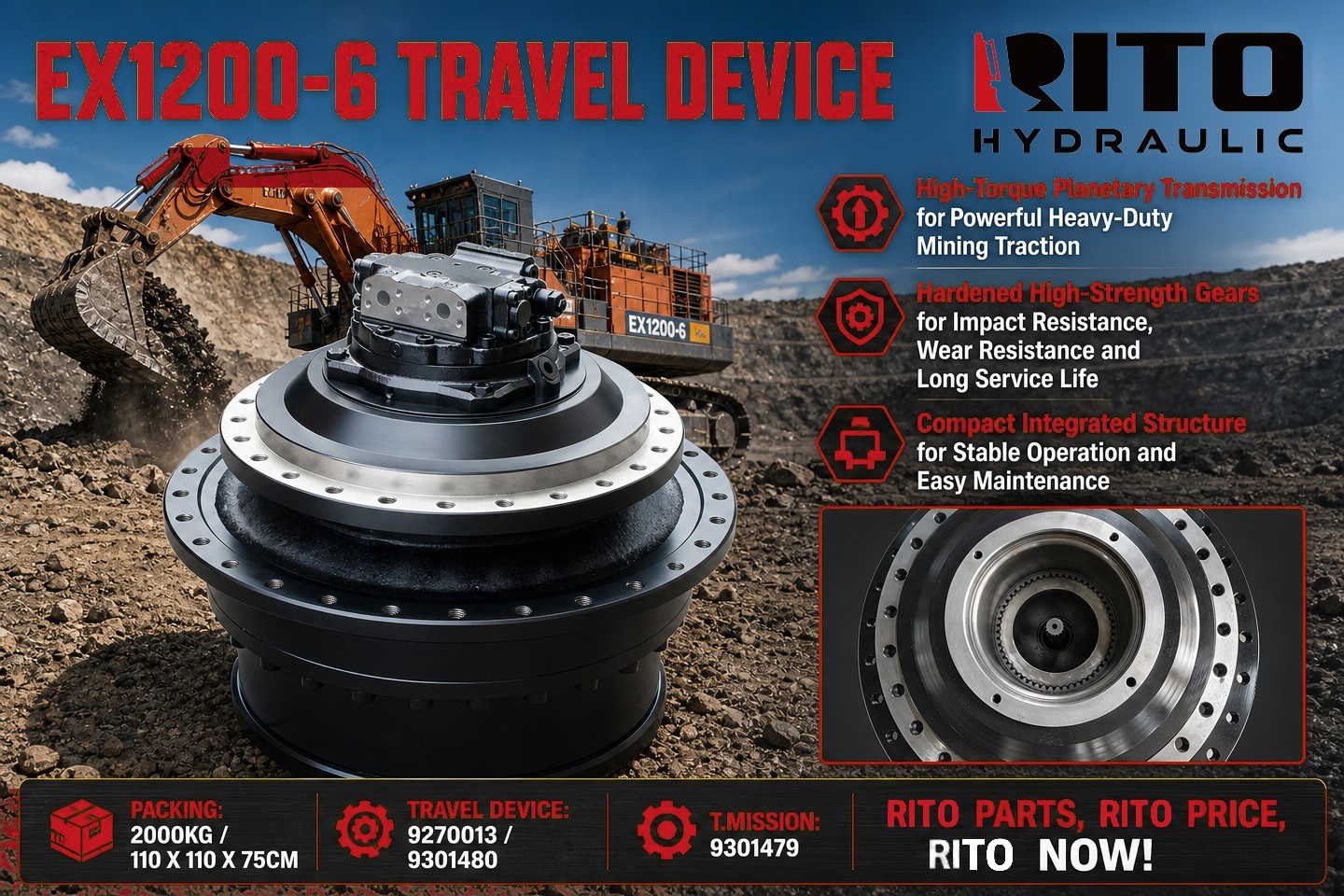 ¿Traslación de Hitachi EX1200-6 débil o ruidosa? Caja de cambios o dispositivo de traslación completo: reparar o reemplazar