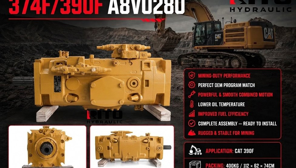 Bomba principal CAT 390F A8VO280: Guía de desplazamiento, hidráulica y reemplazo para operaciones mineras (2026)