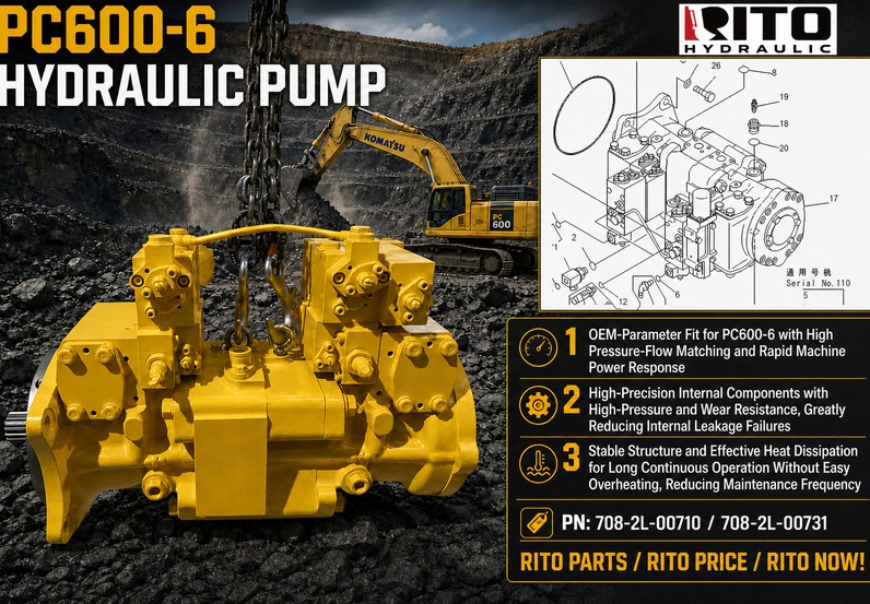 Bomba hidráulica Komatsu PC600-6: especificaciones completas, características y guía de compra (2026)