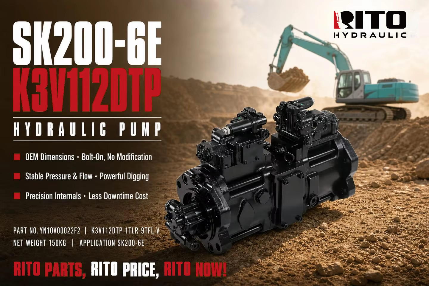 Bomba hidráulica para Kobelco SK200-6E (K3V112DTP): Cómo elegir la variante correcta y evitar el error de pedido n.º 1 (Guía 2026)