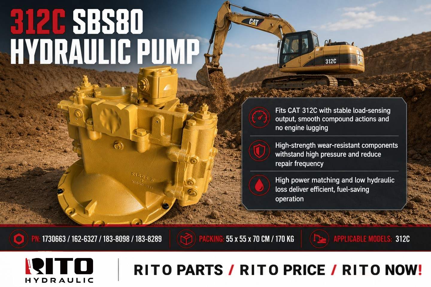 ¿Por qué su CAT 312C necesita la bomba hidráulica SBS80?