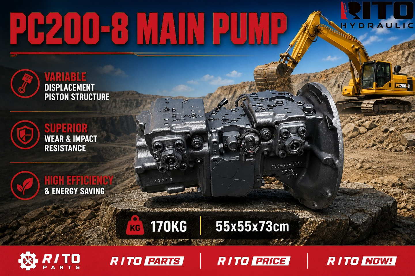 Explicación de la bomba principal para Komatsu PC200-8: Cómo funciona una bomba de pistones de desplazamiento variable