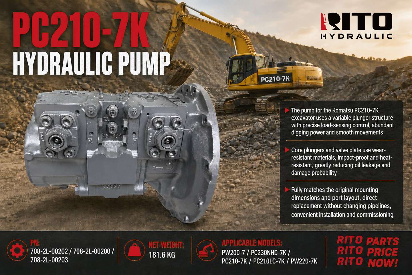 Bomba hidráulica para Komatsu PC210-7K (708-2L-00202): Guía de síntomas, diagnóstico y reemplazo para excavadoras Dash-7 (2026)