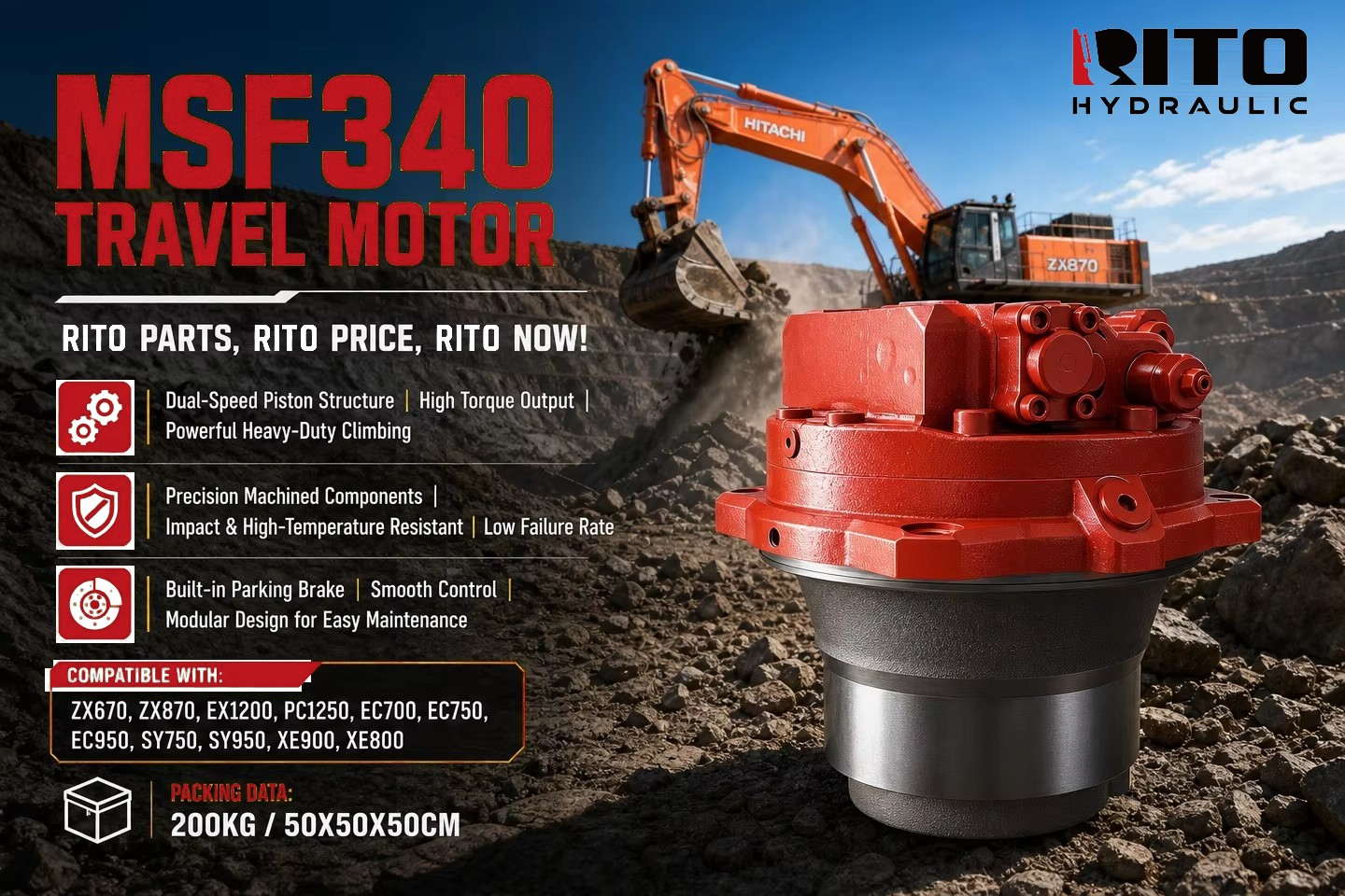 Motor de traslación KYB MSF340 explicado: qué es y en qué excavadoras encaja (Hitachi, Komatsu, Sany, John Deere y más)
